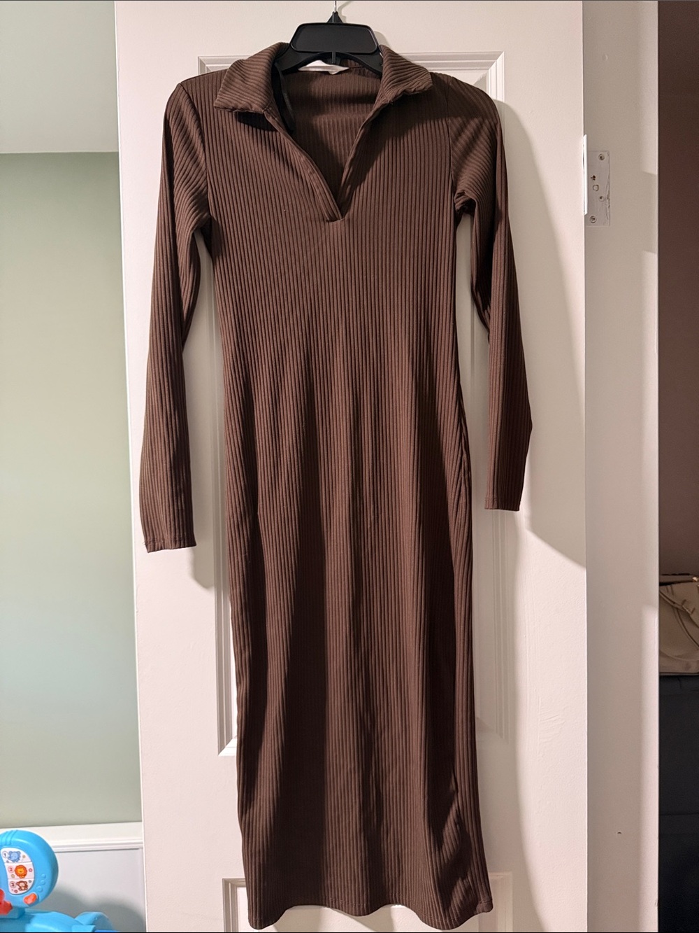 Primark Brown Ribbed Collared Midi Dress